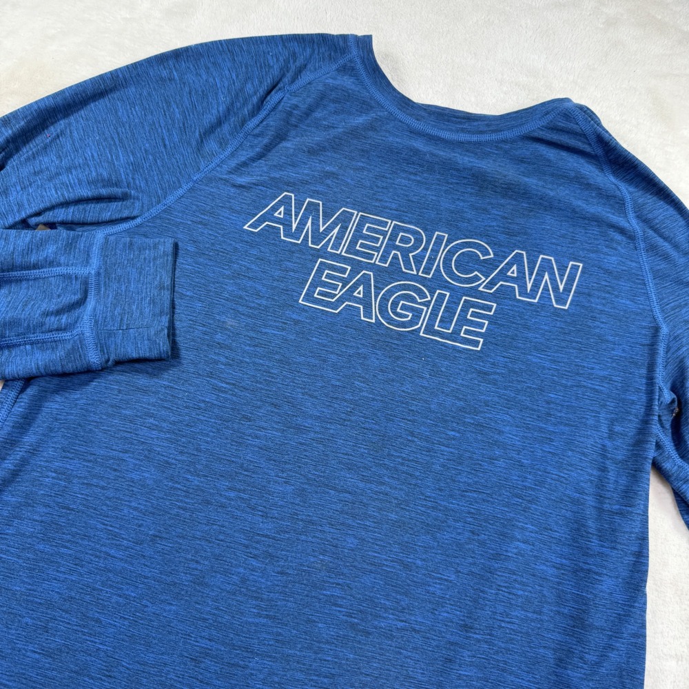 American Eagle Men Blue Flex Long Sleeve Performance Shirt Size MT Heathered